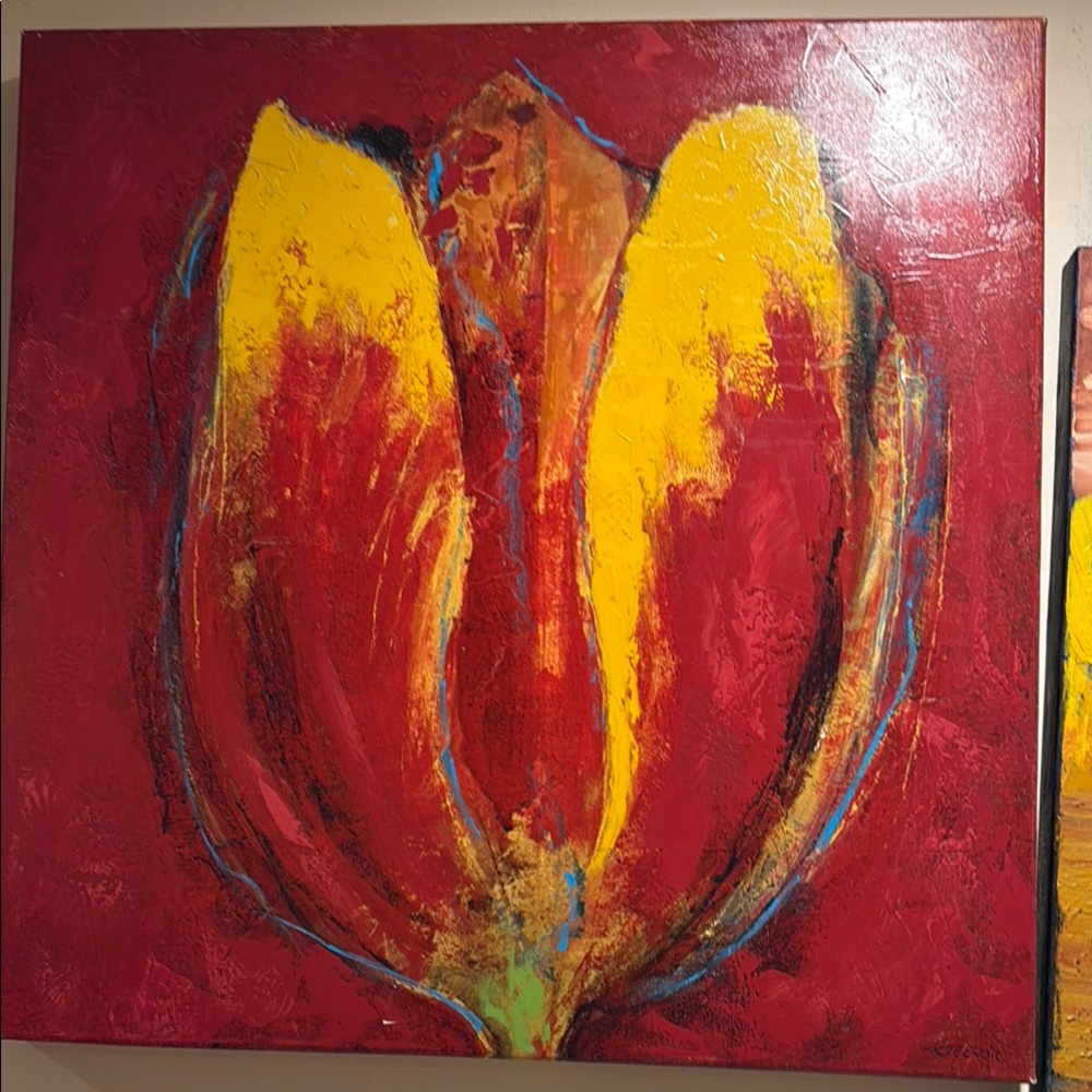 Abstract Red and Yellow Floral Canvas Art
